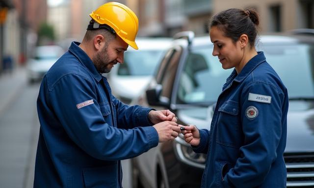 Britannia team member assisting a customer beside a vehicle